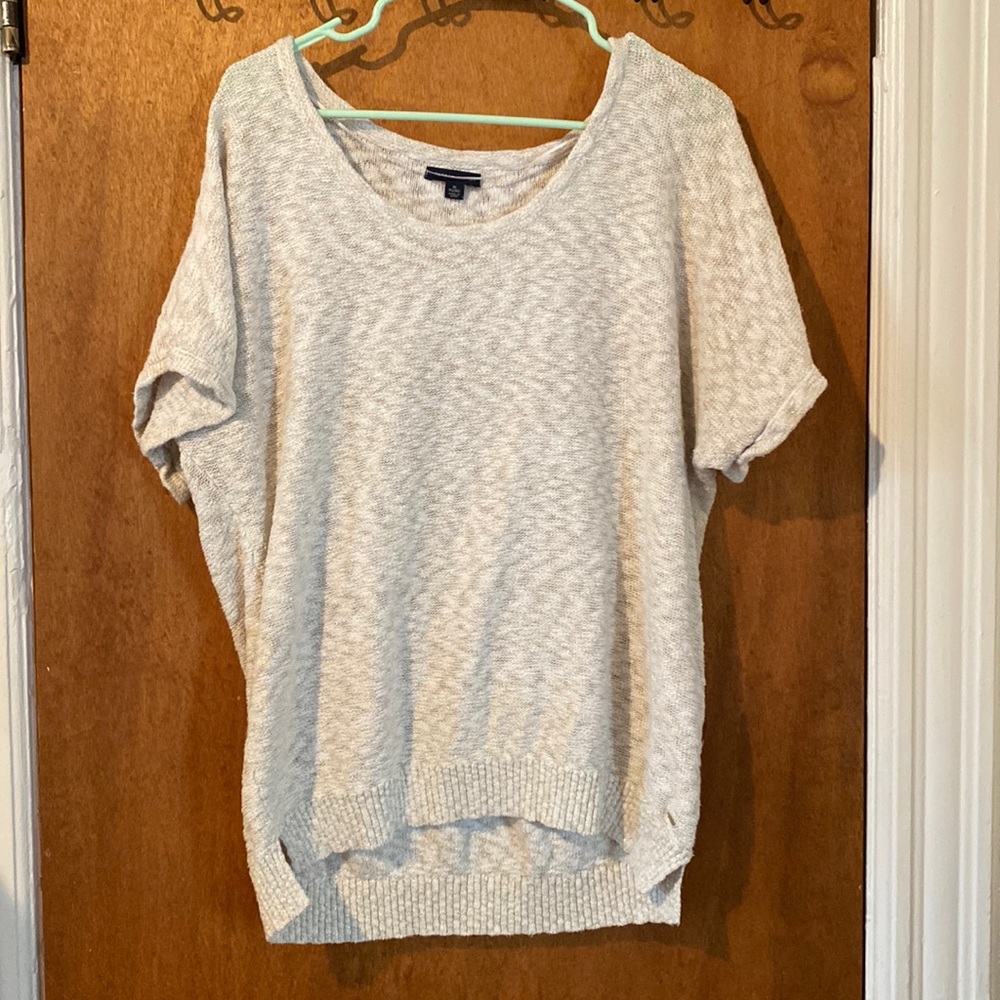 XL short sleeve Tommy Hilfiger sweater in cream with gold sparkle.
